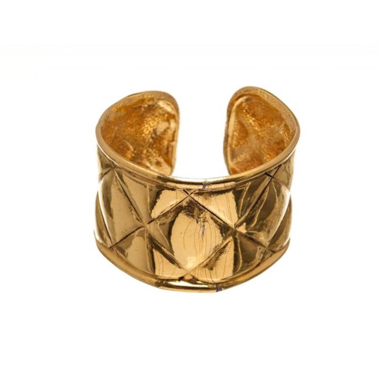 Chanel Metallic Gold Quilted Cuff Bracelet