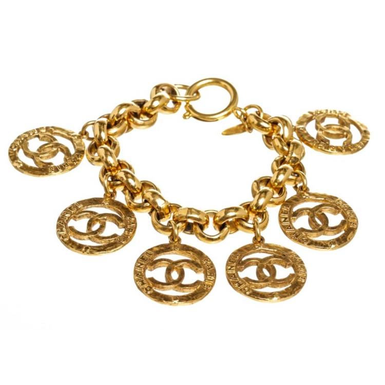Chanel Gold CC Logo Charm Chain Bracelet