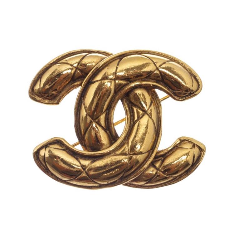 Chanel Gold Quilted CC Logo Brooch