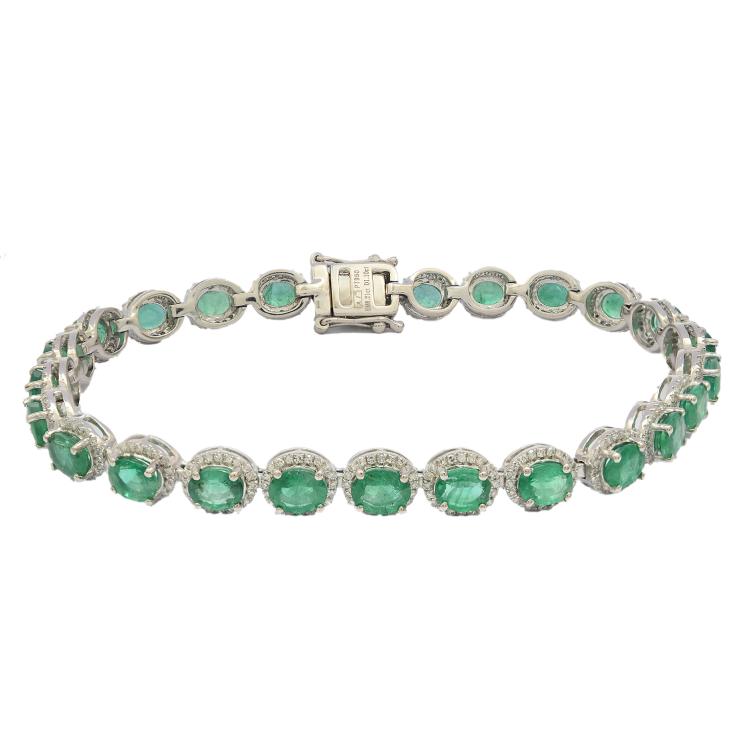 8.21ctw Emerald and 1.10ctw Diamond Bracelet