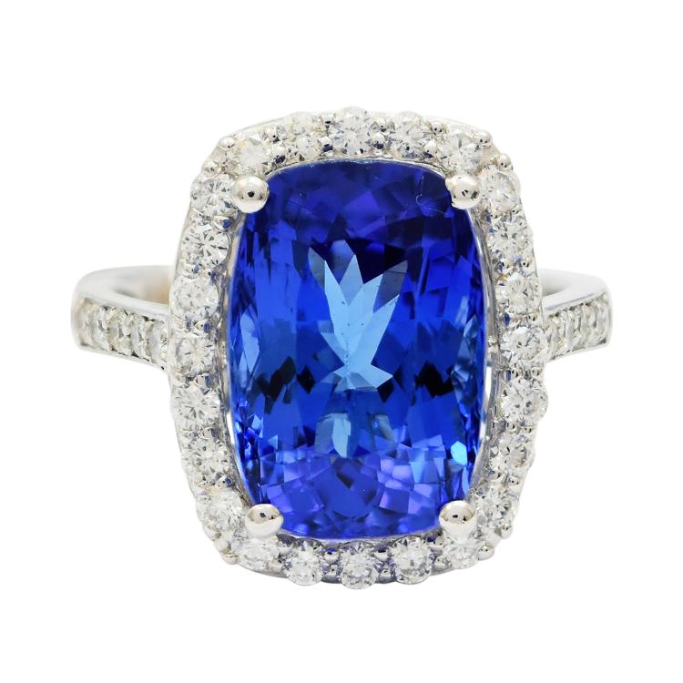 7.53ct DARK Tanzanite and 0.68ctw Diamond Ring (GIA CERTIFIED)