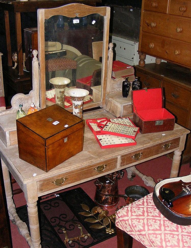 Stripped antique dressing table with mirror over