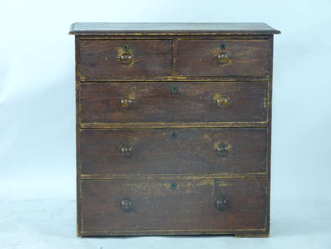 A Victorian pine five drawer chest of drawers