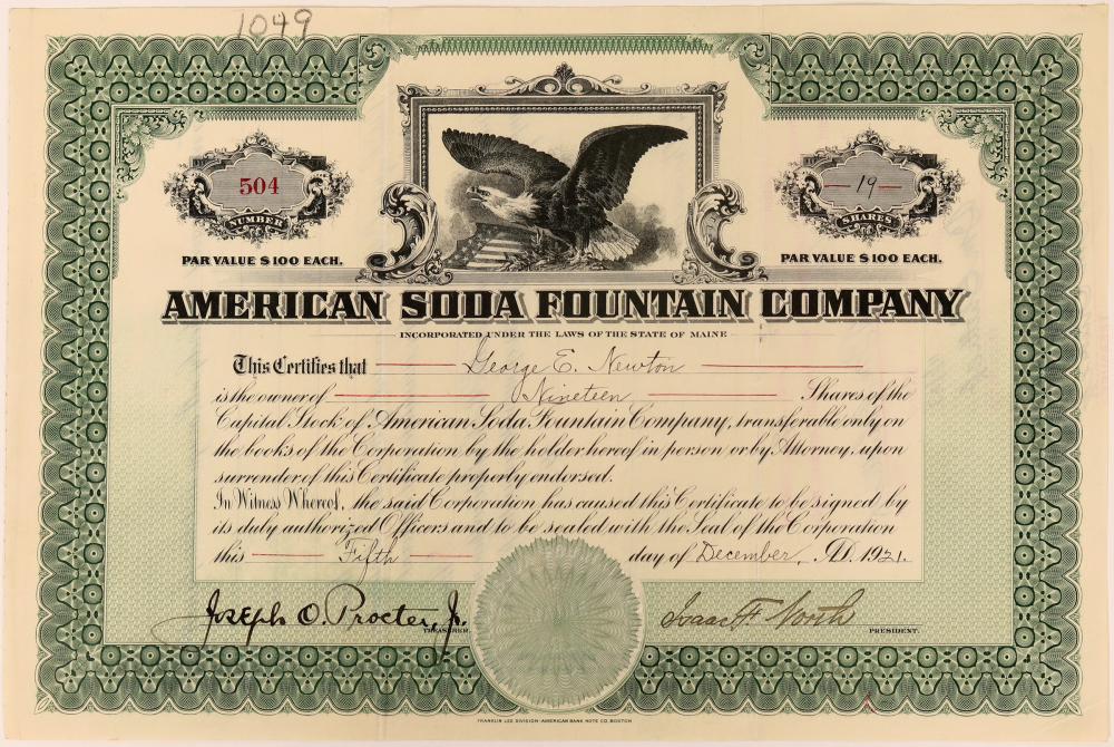 American Soda Fountain Company Stock (123376)