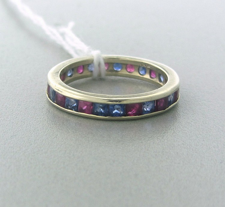 14k Gold Sapphire Ruby Wedding Band Eternity Ring