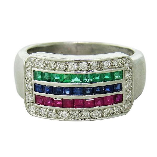 14k Gold Diamond Emerald Sapphire Ruby Ring