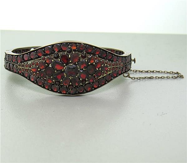 Antique Bohemian Garnet Bangle Bracelet