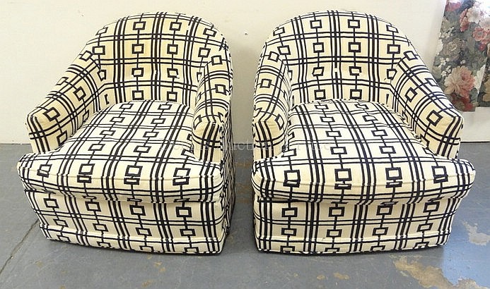 PR OF CY MANN DESIGNS SWIVEL ARM CHAIRS W/BLACK &