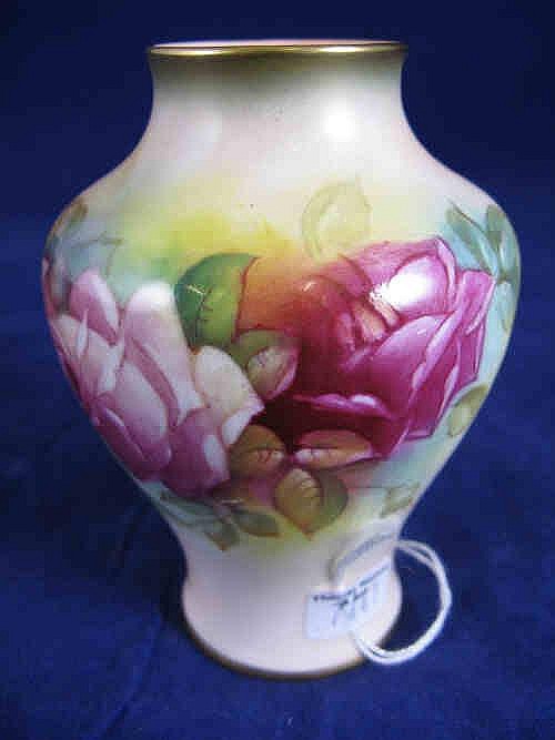 Royal Worcester Rose Painted Baluster Sided Vase,