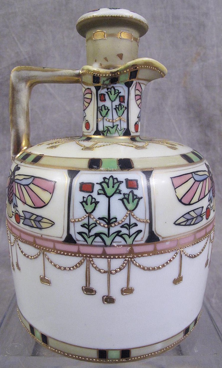RARE NIPPON HAND PAINTED PORCELAIN WHISKEY JUG
