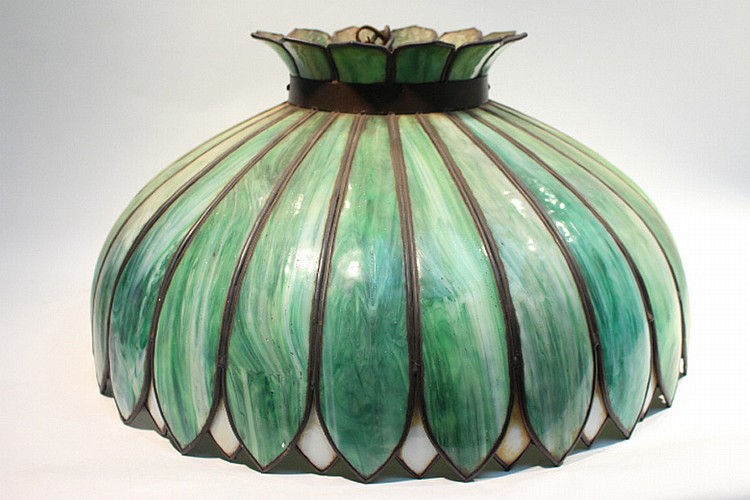 SLAG GLASS CHANDELIER GREEN COLOR 24" DIAMETER