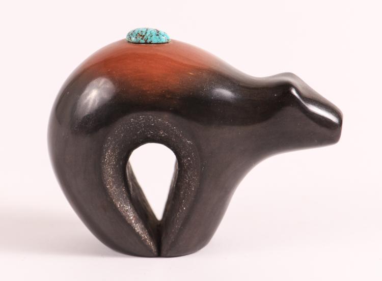 Russell Sanchez "Bear" Pottery w turquoise San Ildefonso Pueblo 1987