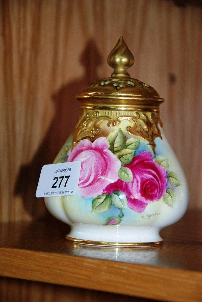 Royal Worcester, lidded pot pourri, hand painted