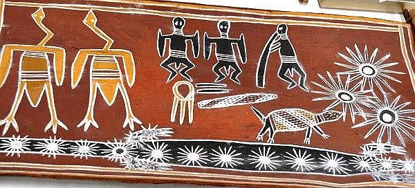 Artist unknown, vintage aboriginal bark painting,