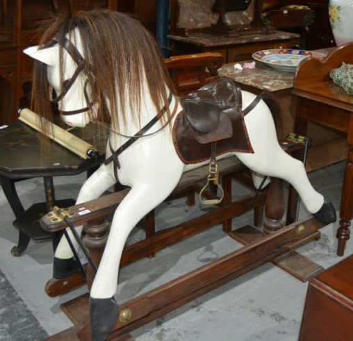 Vintage hand carved wooden rocking horse,