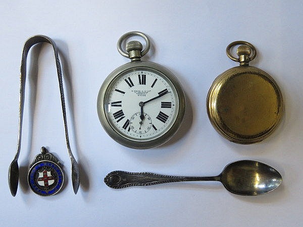 MIXED LOT INCLUDING TWO POCKET WATCHES, SILVER FOB