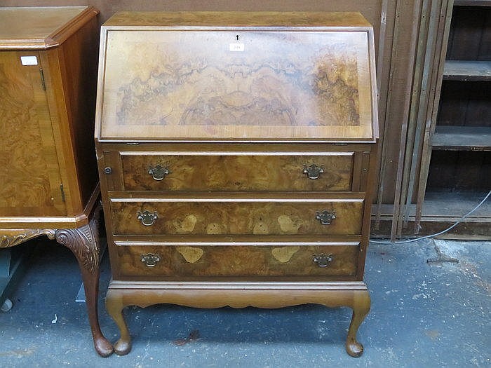 WALNUT VENEERED FALL FRONT WRITING BUREAU
