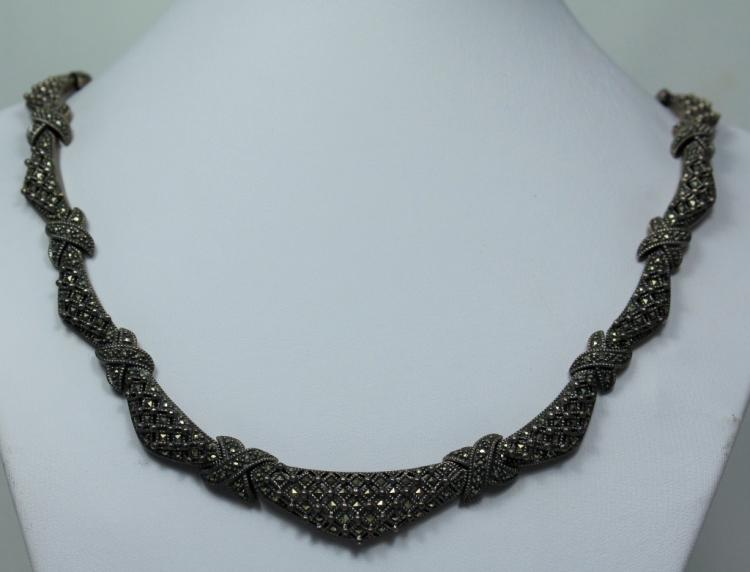 SIGNED JUDITH JACK STERLING & MARCASITE NECKLACE