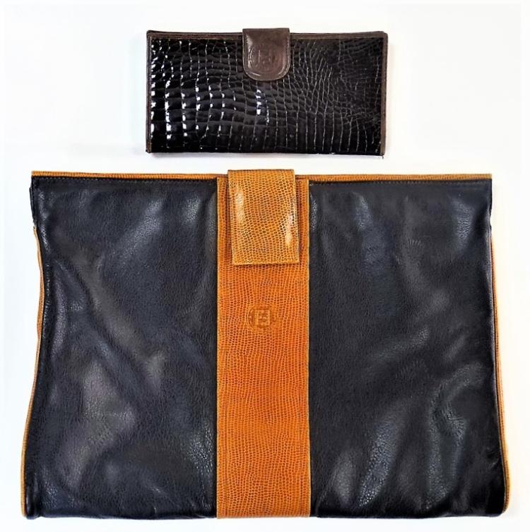 VINTAGE FENDI BLACK & TAN NAPPA LEATHER HANDBAG