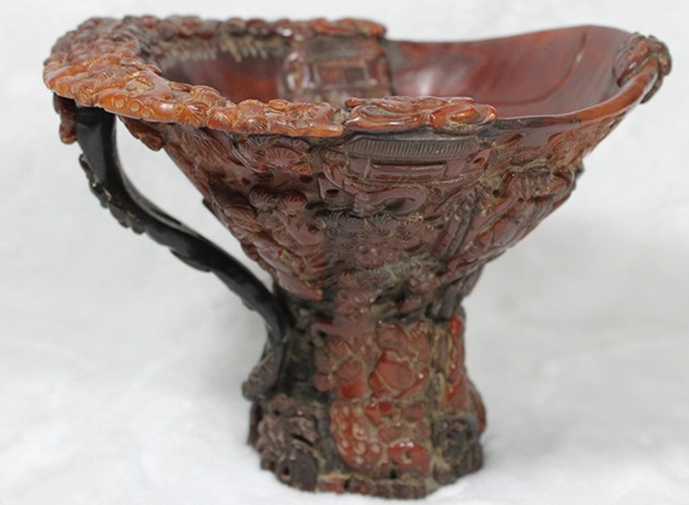 Late-Qing Chinese Horn Carved Libation Cup