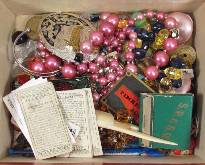 Vintage cigar box full of miscellaneous treasures