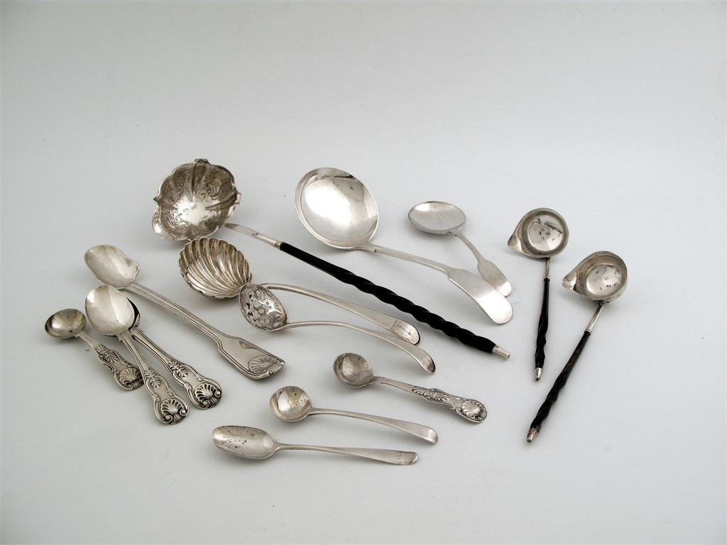 Mixed flatware: six assorted ladles
