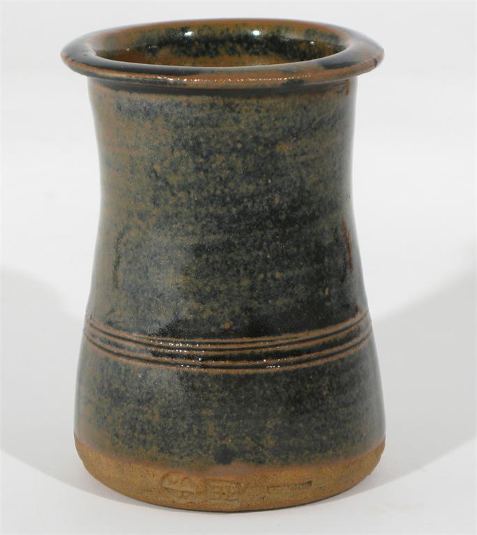 A Leach Pottery stoneware vase by Bernard Leach cylindrical form with everted rim