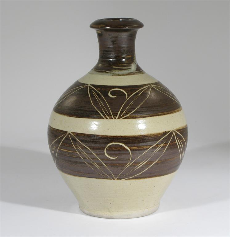 A Leach Pottery stoneware vase by Bernard Leach ovoid with collar neck