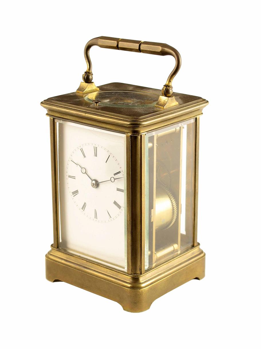 A French gilt brass repeating carriage clock by Drocourt
