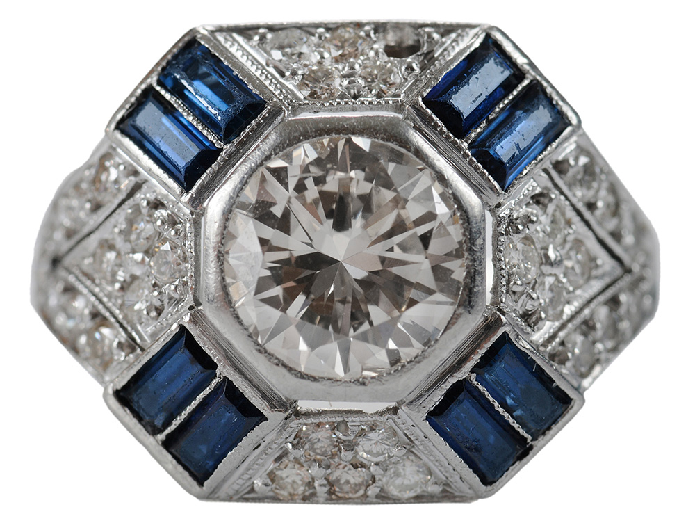 Vintage Platinum Diamond and Sapphire Ring