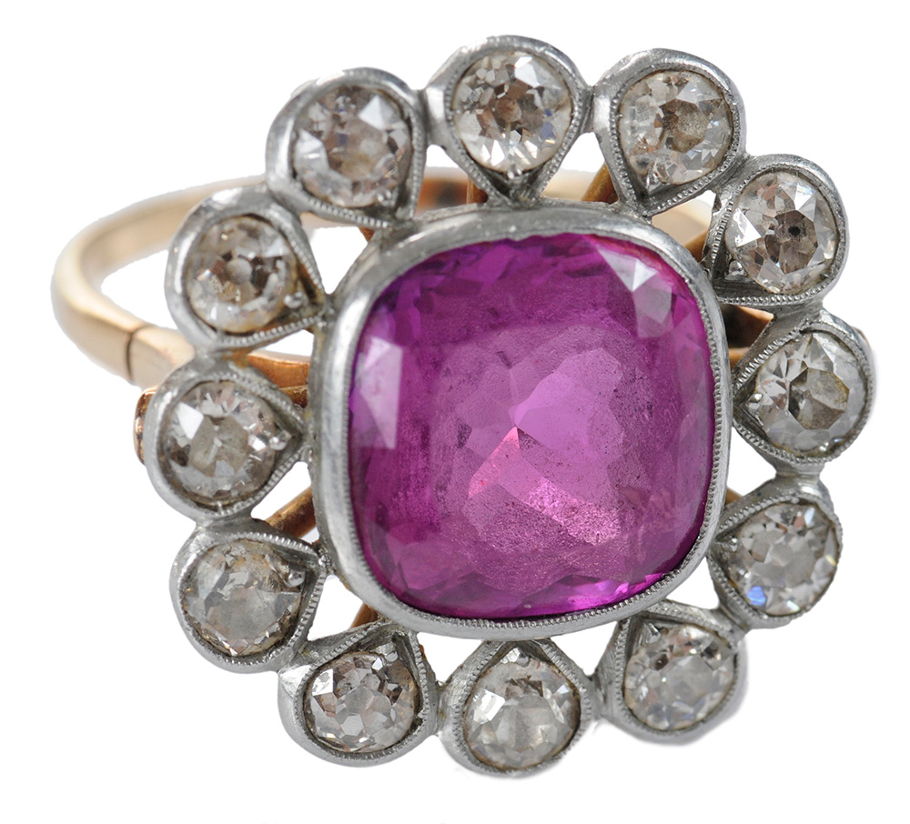 Vintage Pink Sapphire and Diamond Ring