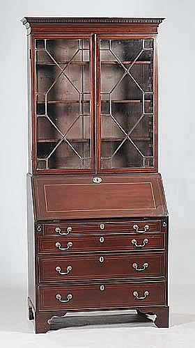 Georgian inlaid mahogany bureau bookcase