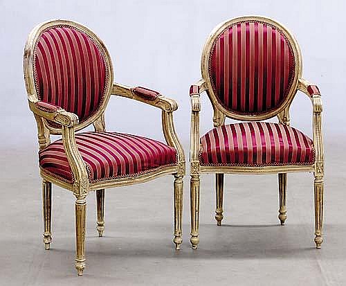 Pair Louis XVI style carved armchairs