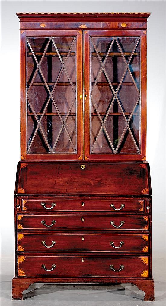 Georgian inlaid mahogany bureau bookcase