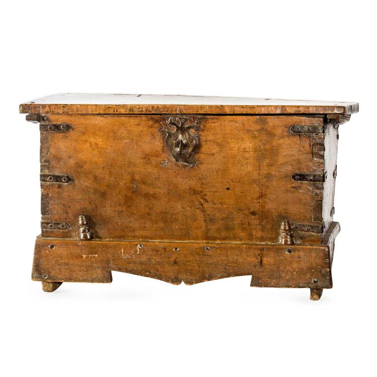 A walnut coffer with original metal hardware, Spanish, 17th/18th century