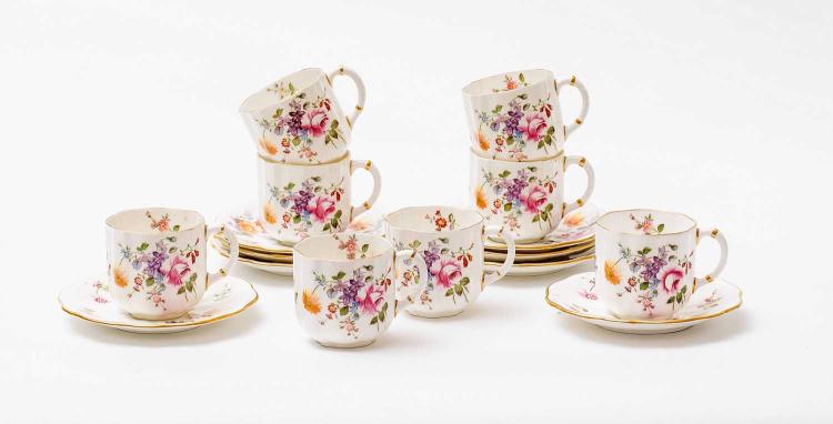 Eight Royal Crown Derby coffee cups and saucers, in Derby Posies pattern