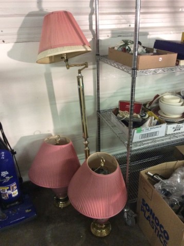 2 Pink Table Lamps And Floor Lamp