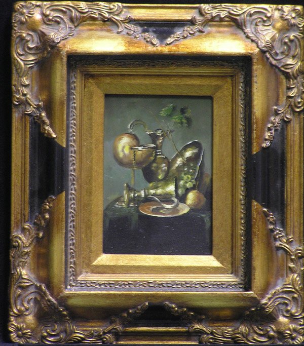 4317: Oil still life pewterware