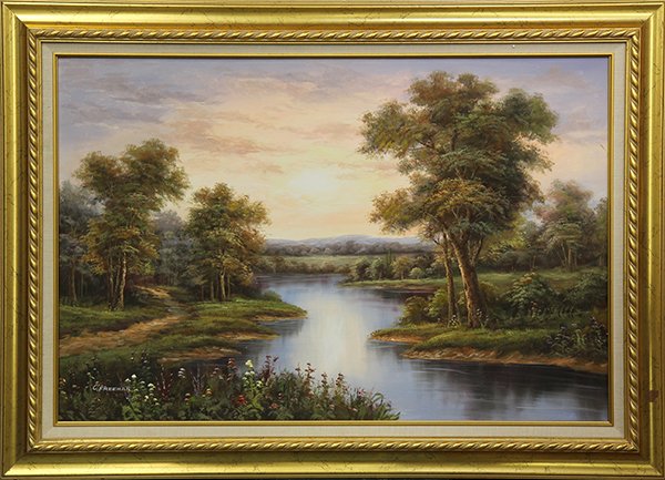 Painting, Landscape with Trees, Stream and Mountain