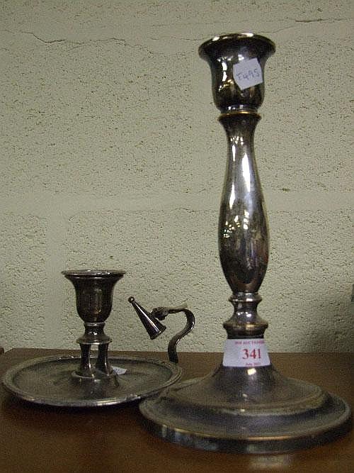 A 19th century silver plated chamber stick and