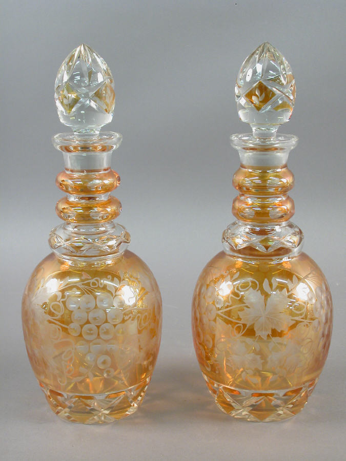 Pr. Bohemian glass amber flashed decanters