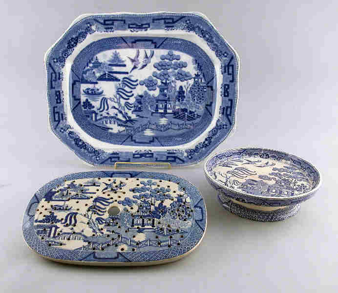 3pcs. English Blue Willow transferware