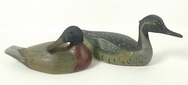 Two wooden carved and painted duck decoys