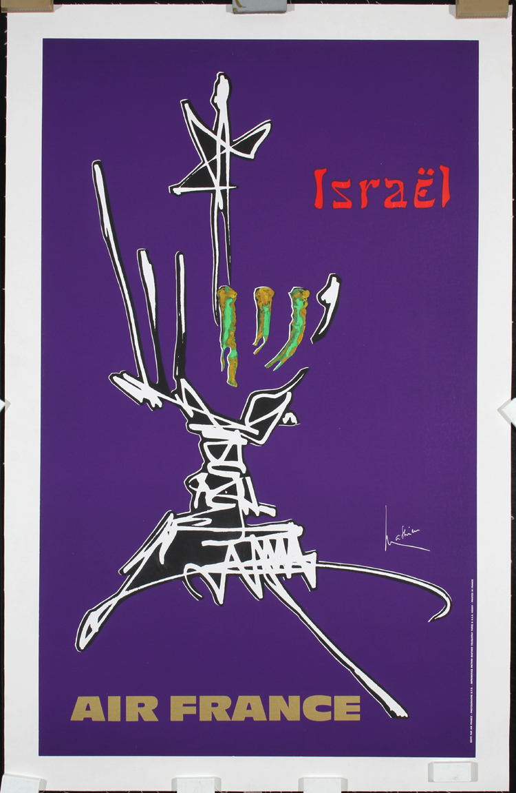 Original 1960s Air France Israel Travel Poster MATHIEU