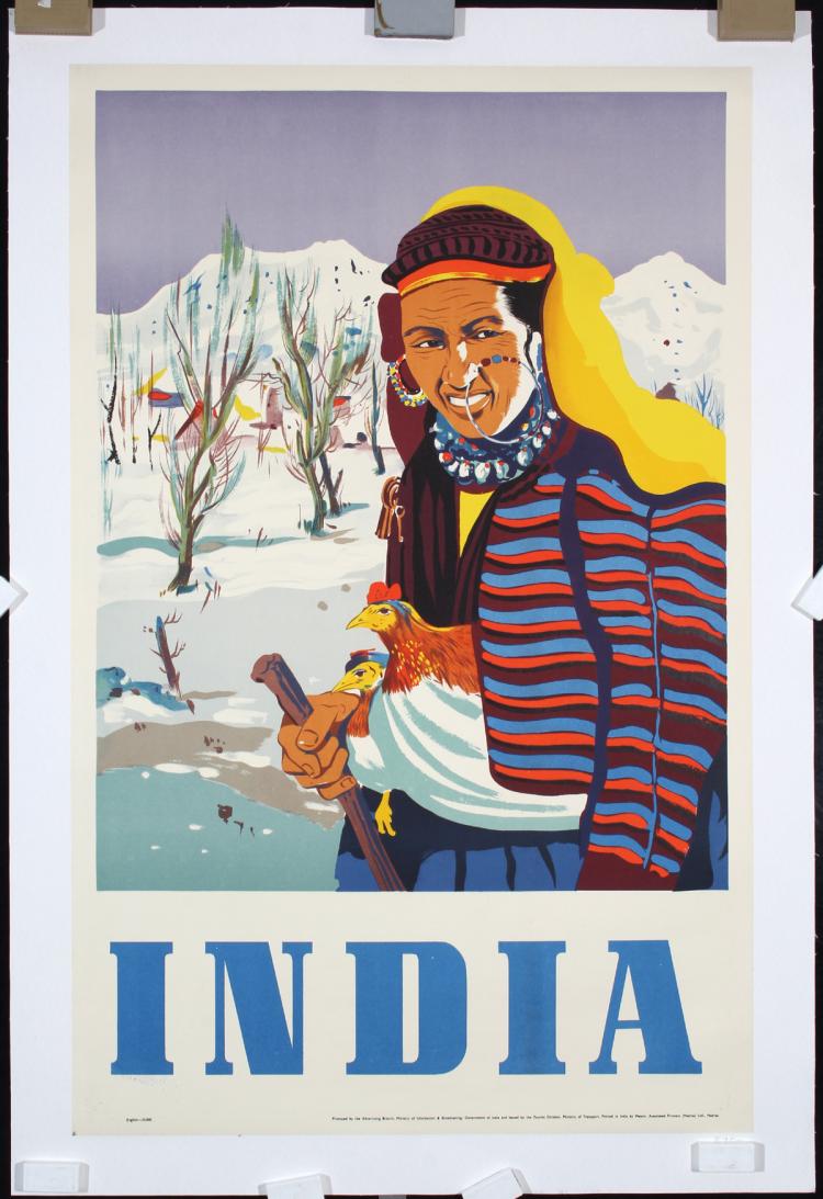 2 Original Vintage 1950s/60s India Travel Poster + Air