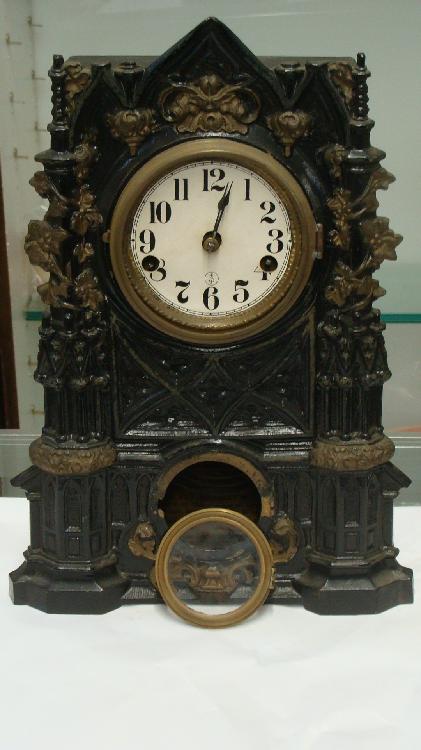GREAT CAST IRON ANSONIA MANTEL CLOCK