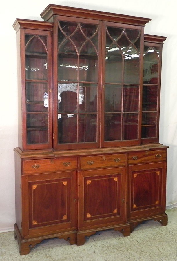 Inlaid mahogany HW glass door 19th c. breakfront.