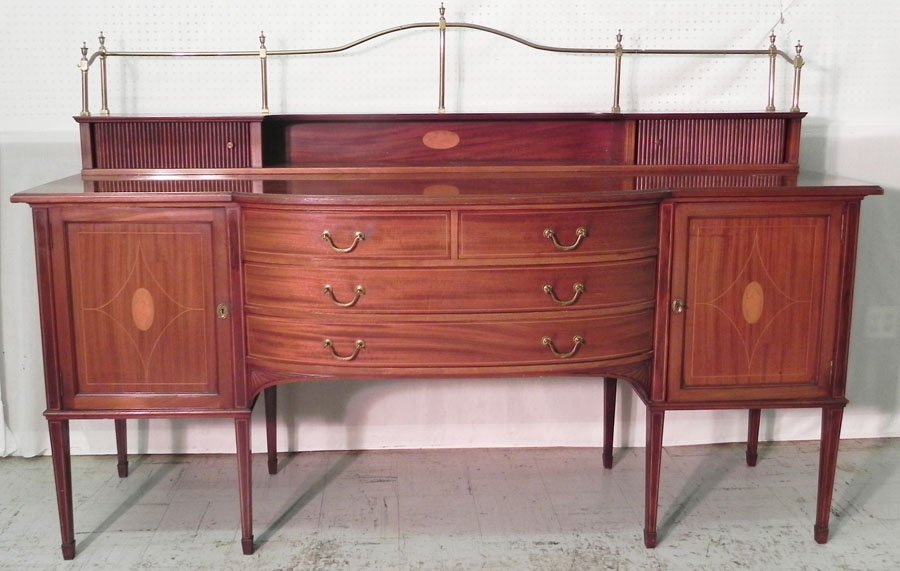 Inlaid mahogany HW sideboard w/ brass gallery.