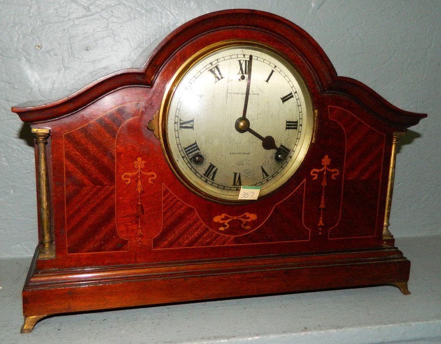 Gilbert inlaid mahogany 8 day mantle clock.