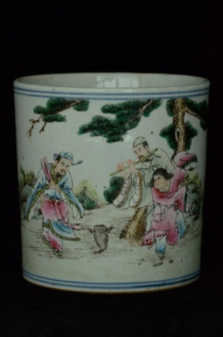 Chinese Famille Rose Brush Pot Figure 19th C